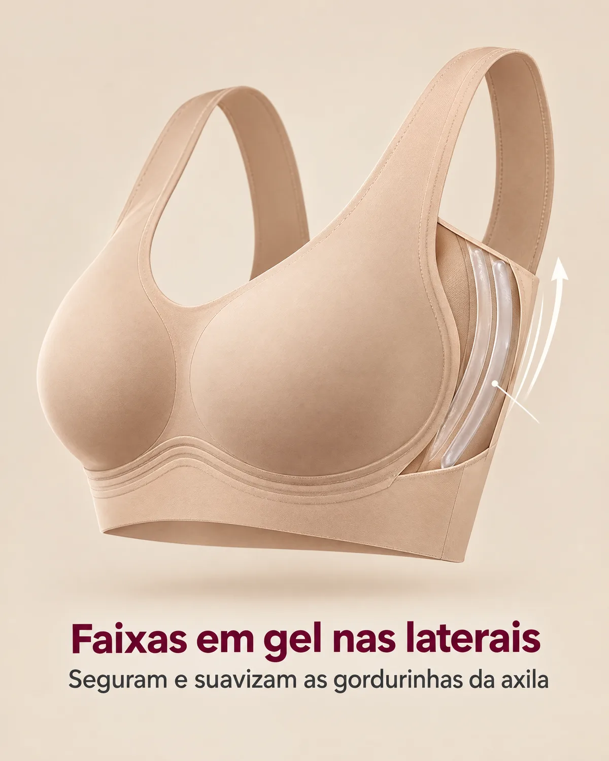 Faixas em gel nas laterais do sutiã Vivace